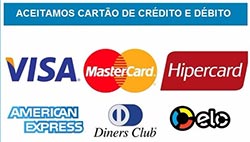 Aceitamos pagamentos com Cartão de Crédito e Débito